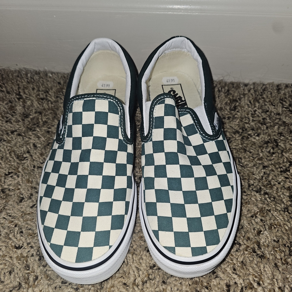 Vans  Checkered Slip-On Shoes - Green and White